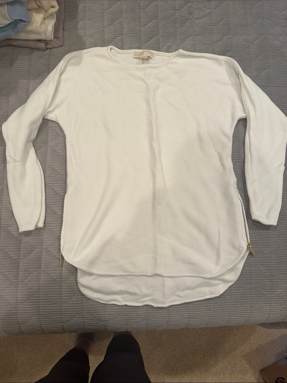MICHAEL Michael Kors White Long-Sleeve Boatneck Sweater with Side Zippers
